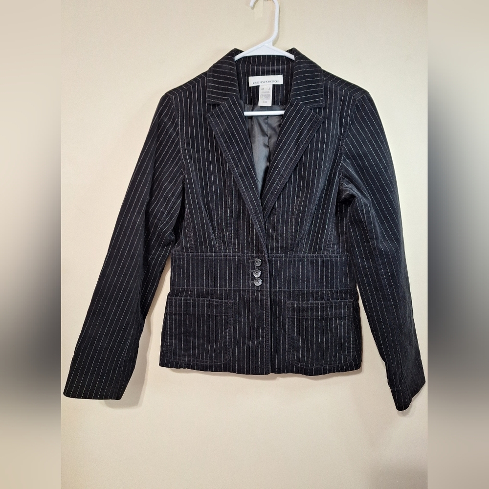 Jones New York Sport S black velvet pinstripe cotton blazer jacket